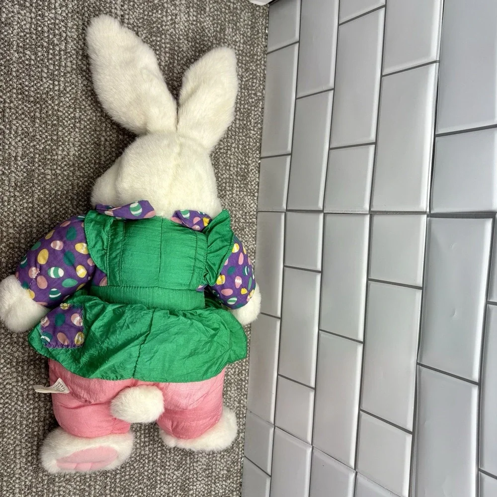 VTG 1993 Nylon Plush Rabbit Easter‎ Bunny Green Purple Silky Parachute Rare Hg10